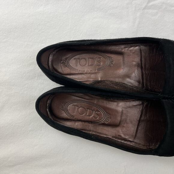 Tod's Jackie Suede Moc Pointed Flat Loafers Womens Size 5 Black Slip On - Picture 8 of 9